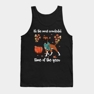 Boxer Dog Autumn Fall Most Wonderful Time Maple Gift Tank Top